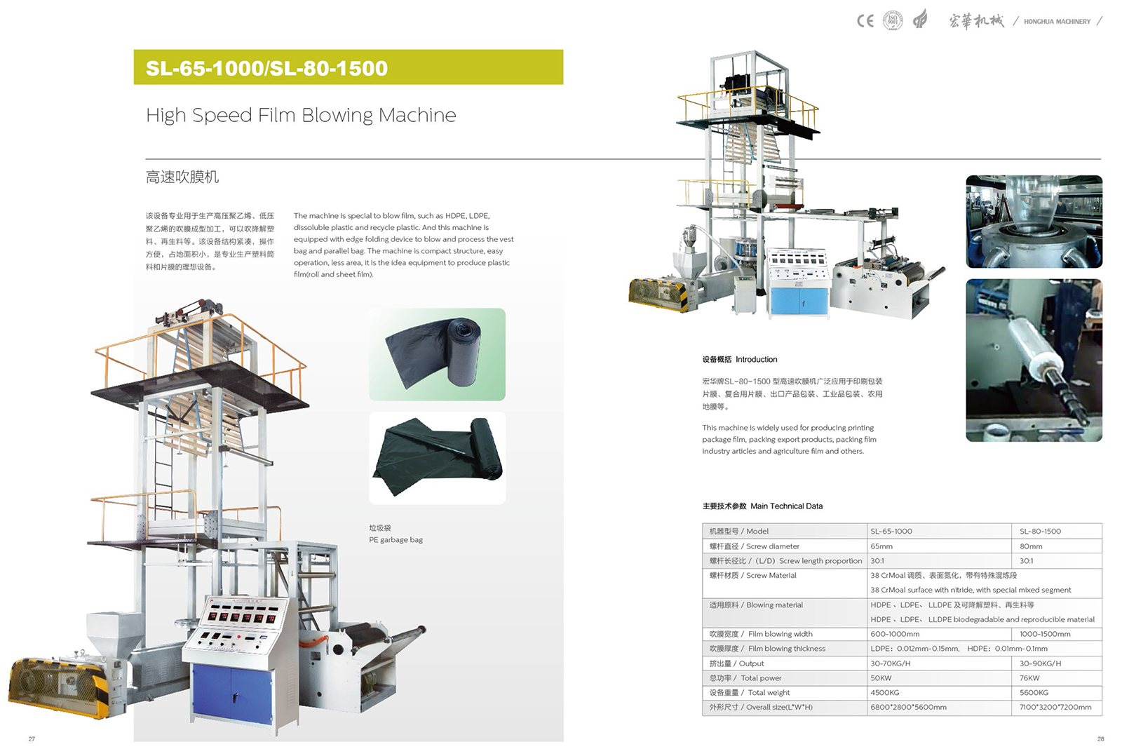 SL-65-1000 High Speed Film Blowing Machine